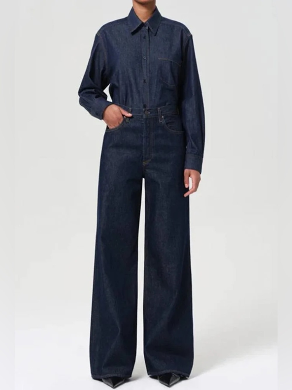 AGOLDE Dame dark indigo blue wash wide leg denim foxley classic capsule jean 27